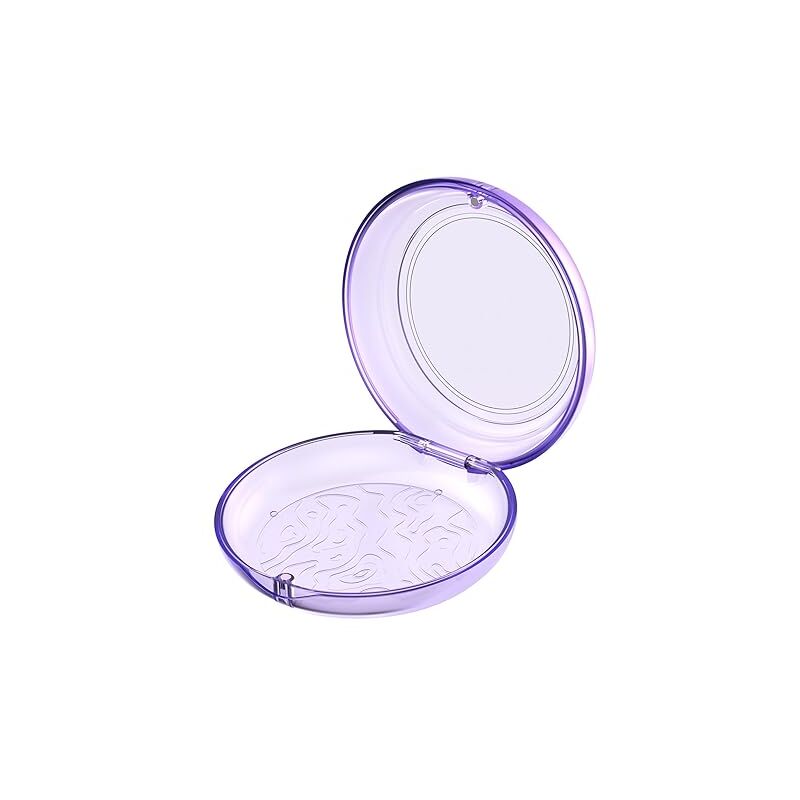 foto del prodotto contenitore per apparecchi ortodontici, paradenti, paradenti notturno, contenitore trasparente antipolvere con chiusura magnetica, viola bebusingoto