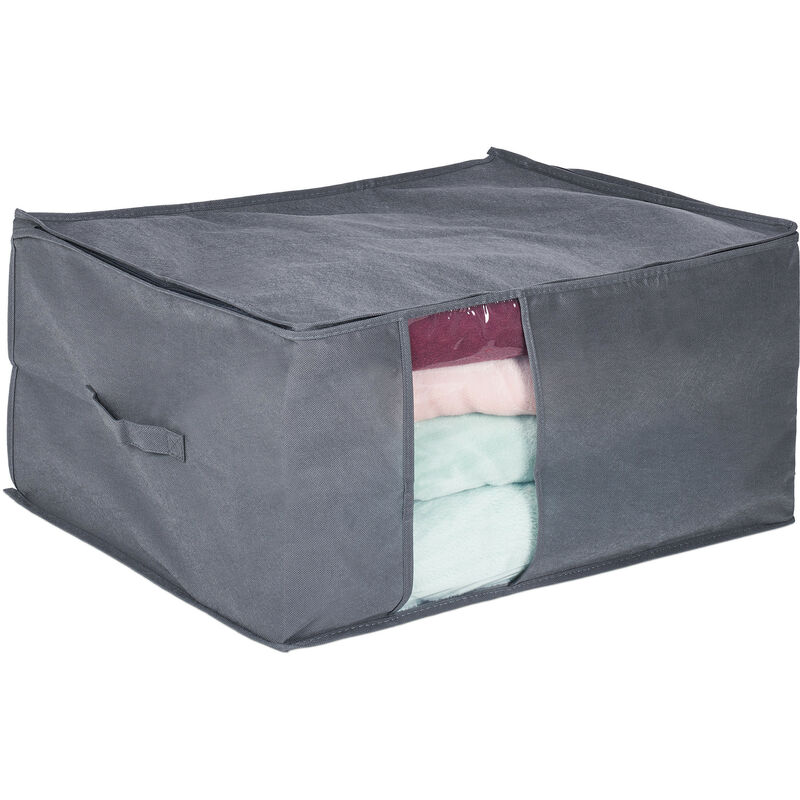 foto del prodotto contenitore per armadio, cerniera, organizzatore sotto letto, porta vestiti cambio, hlp 30x60x45 cm, grigio relaxdays
