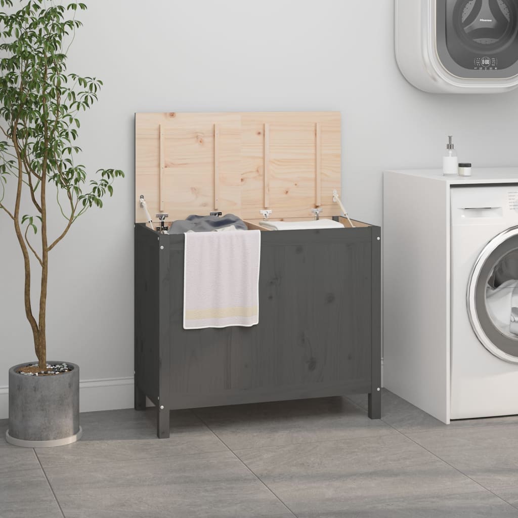 foto del prodotto contenitore per bucato grigio 88,5x44x76 cm legno massello pino