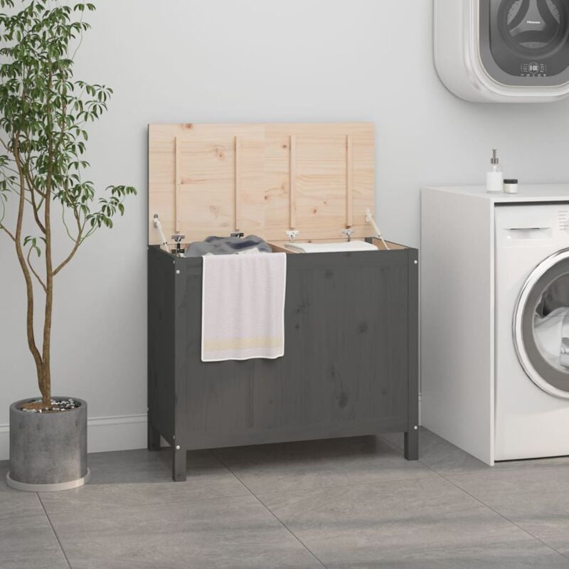 foto del prodotto contenitore per bucato grigio 88,5x44x76 cm legno massello pino vidaxl