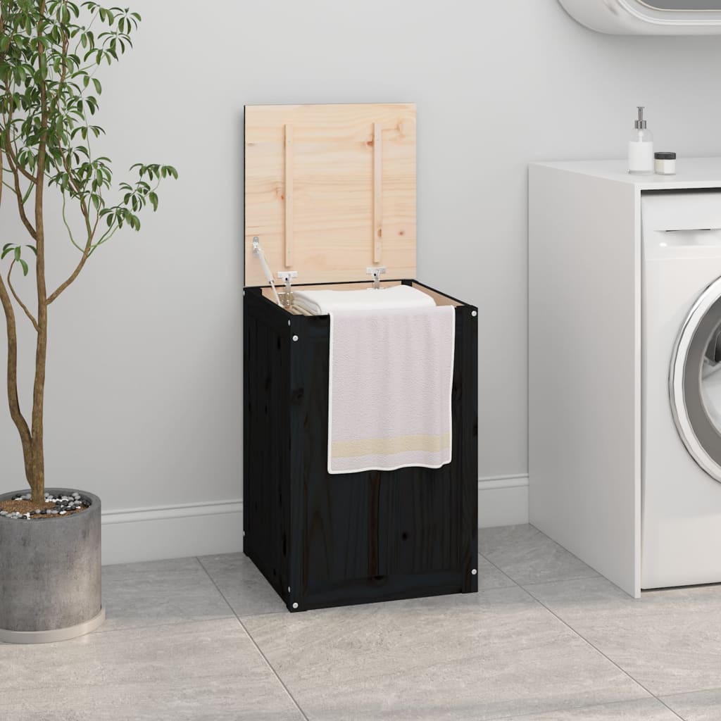 foto del prodotto contenitore per bucato nero 44x44x66 cm legno massello pino