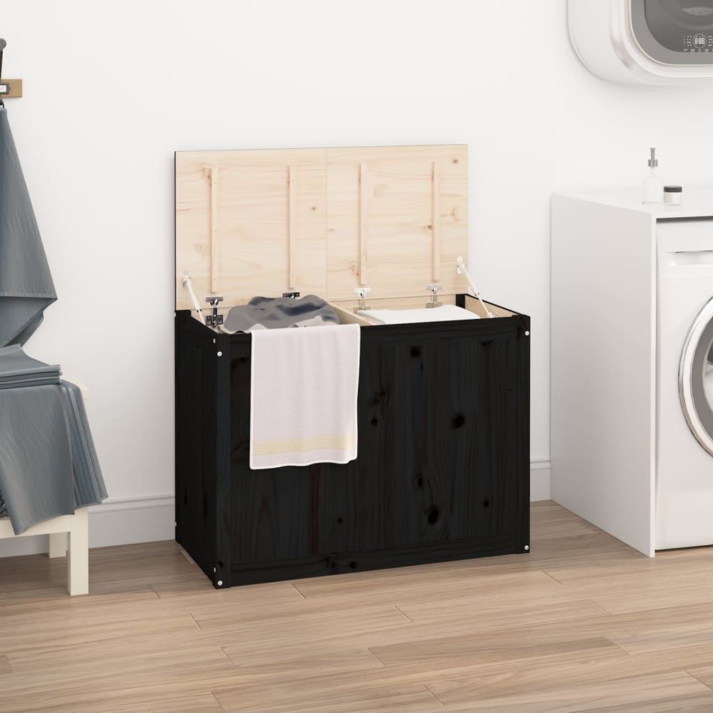 foto del prodotto contenitore per bucato nero 88,5x44x66 cm legno massello pino