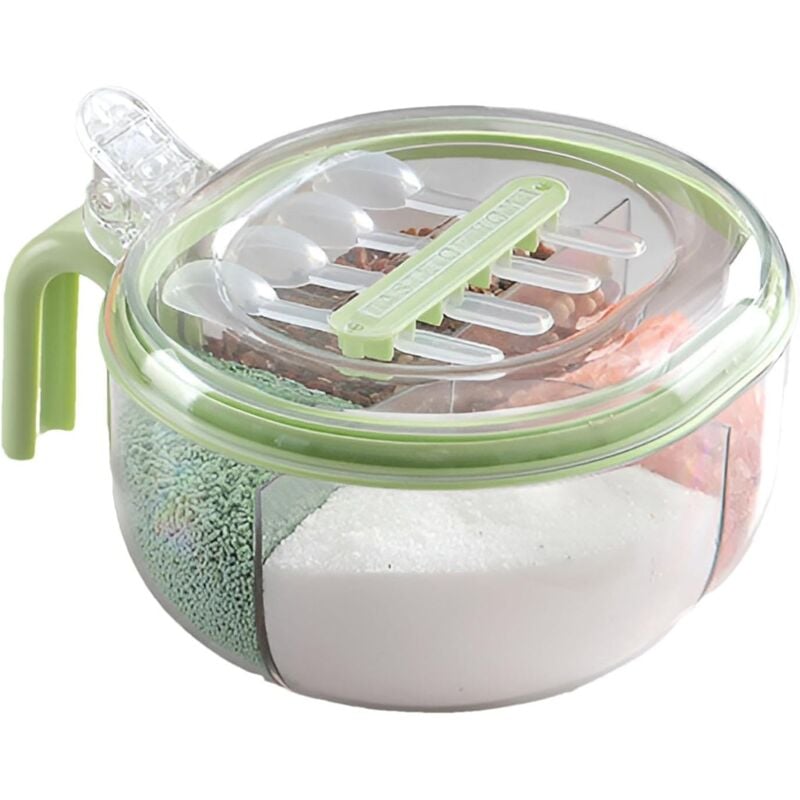 foto del prodotto contenitore per condimenti a 4 scomparti scatola per condimenti con 4 scomparti contenitore per la cucina con manico e cucchiaio scatola per sale