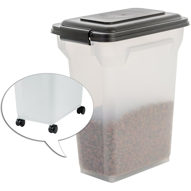 foto del prodotto contenitore per crocchette, 20l 7.5kg, nero, ermetici, contenitore per alimenti in plastica con coperchio, con ruote, per cibo per gatti, cani, cibo