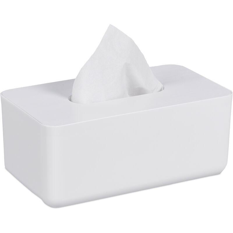 foto del prodotto contenitore per fazzoletti con coperchio in bamb , per salviettine igieniche, 10x23x13 cm, plastica, bianco relaxdays