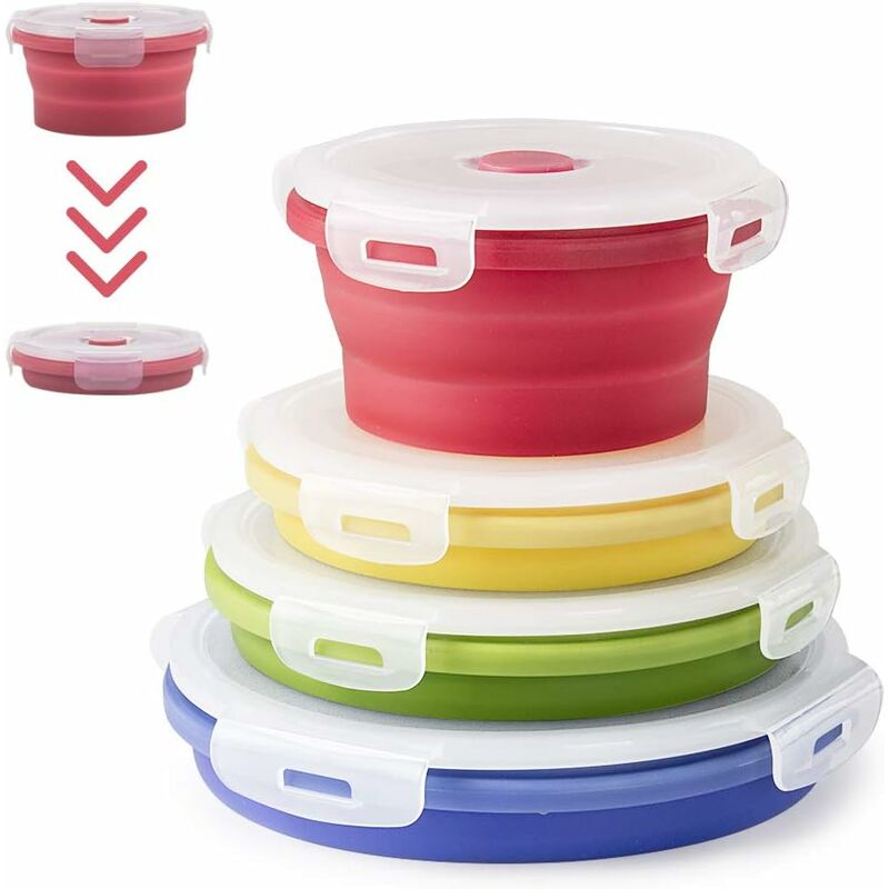 foto del prodotto contenitore per il pranzo pieghevole in silicone per microonde ciotola porta pranzo set di quattro ciotole in silicone