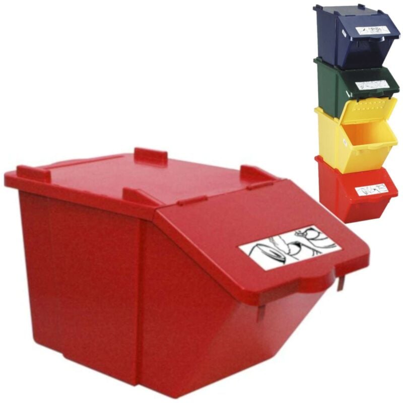 foto del prodotto contenitore per la raccolta differenziata dei rifiuti a due piani - rosso 45l