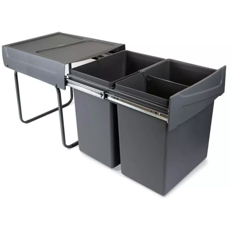 foto del prodotto contenitore per la raccolta differenziata recycle da montare sul fondo e da estrarre manualmente in cucina recycle 2x20lt, grigio antracite,