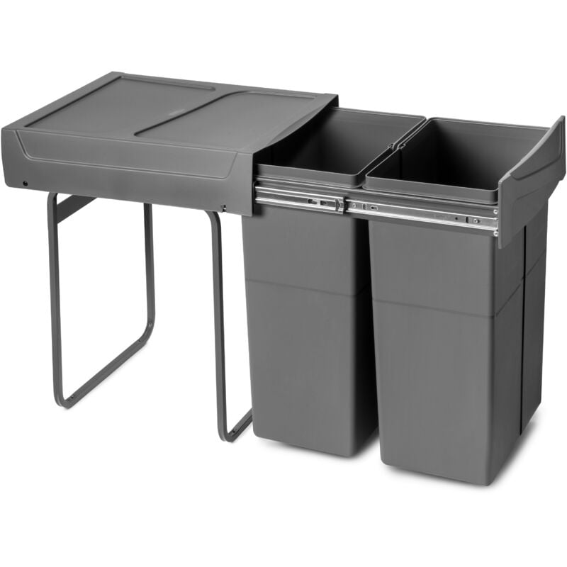 foto del prodotto contenitore per la raccolta differenziata recycle da montare sul fondo e da estrarre manualmente in cucina recycle 2x25lt, grigio antracite,