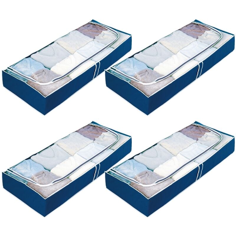 foto del prodotto contenitore per letto per la conservazione di vestiti, piumoni, custodia morbida, blu, 105x15x45 cm, set di 4 wenko