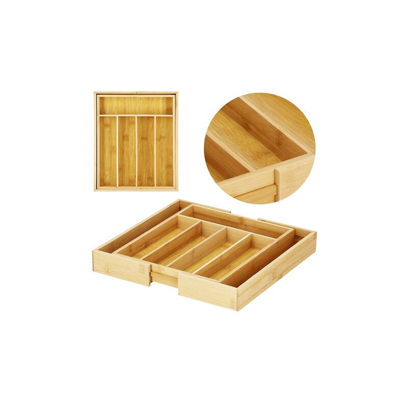foto del prodotto contenitore per posate, organizer per cassetto in bamb scorrevole.