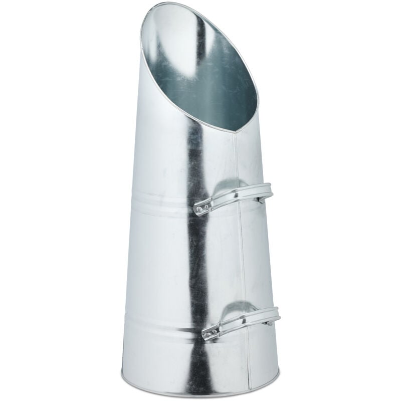 foto del prodotto contenitore porta carbone da camino, secchio pellet caminetto, secchiello portacenere 16 l, ferro, argentato relaxdays