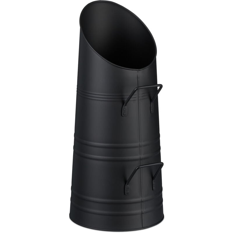 foto del prodotto contenitore porta carbone da camino, secchio per pellet caminetto, secchiello portacenere da 9 l, ferro, nero relaxdays