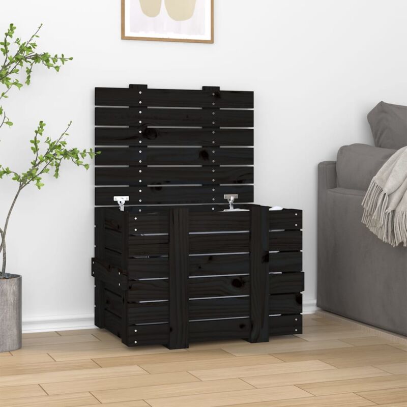 foto del prodotto contenitore portaoggetti nero 58x40,5x42 cm legno massello pino vidaxl