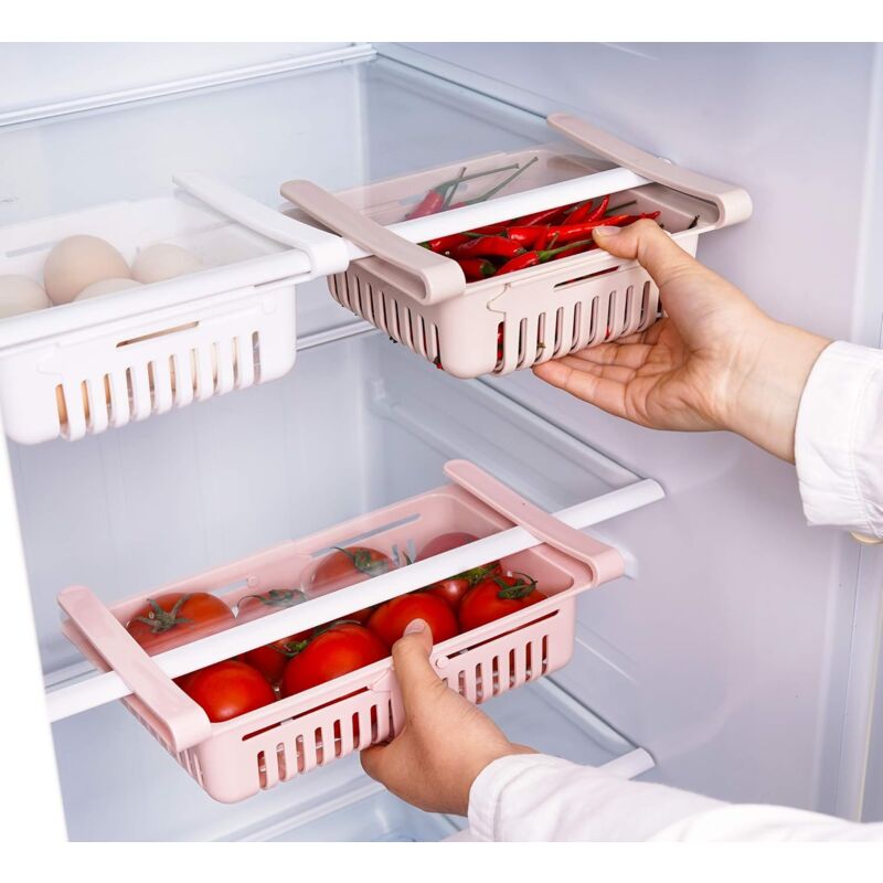 foto del prodotto contenitore portaoggetti retrattile per frigorifero con cassetto, organizer per conservare gli alimenti in frigorifero confezione da 3 