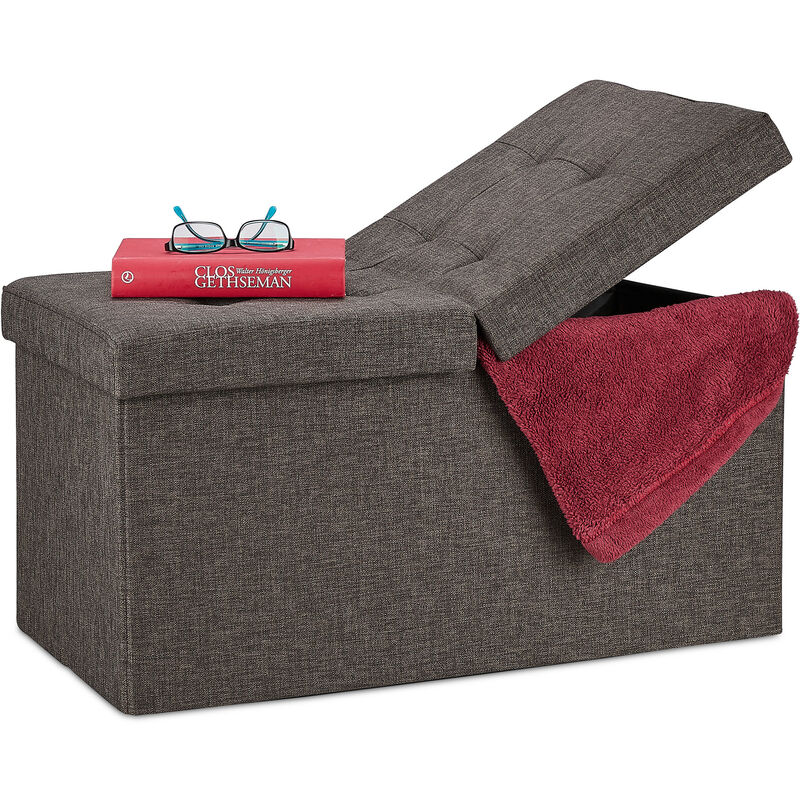 foto del prodotto contenitore pouf, capiente panca imbottita, cassapanca con coperchio pieghevole, camera sala, in marrone relaxdays