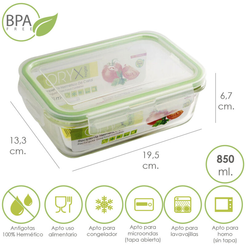 foto del prodotto contenitore rettangolare ermetico in vetro 850 ml. 19,5 x 13,3 x 6,7 h cm. oryx