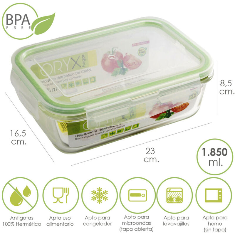 foto del prodotto contenitore rettangolare in vetro ermetico 1850 ml. 23 x 16,5 x 8,5 h cm. - oryx