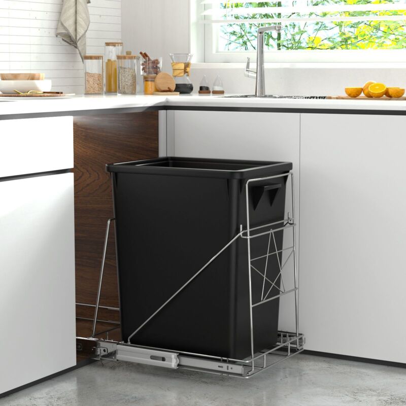 foto del prodotto contenitore scorrevole integrato 35 x 2 l, raccoglitore di rifiuti su guide, portata 50 kg, chiusura ammortizzata per raccolta differenziata, mobile