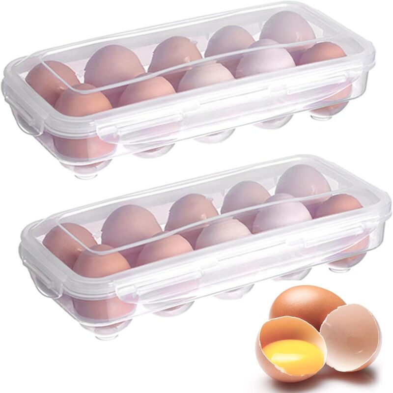 foto del prodotto contenitore trasparente per uova per frigorifero confezione da 2 contenitori per uova con coperchio contiene 10 uova impilabile trasparente 