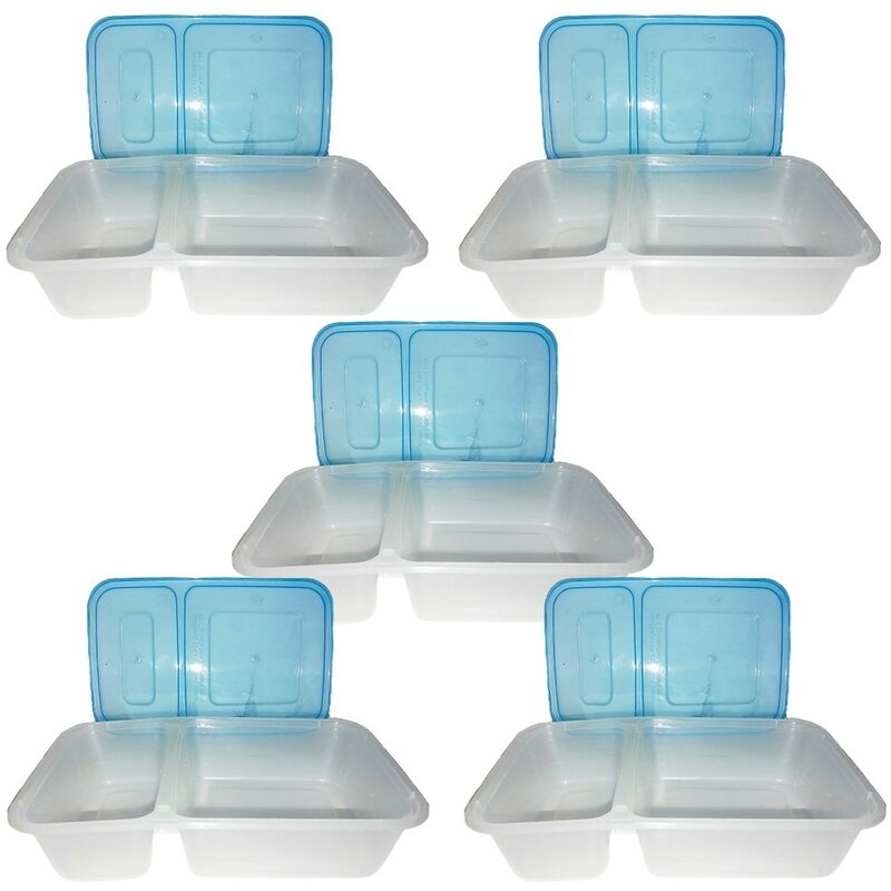 foto del prodotto contenitori per alimenti vassoio porta pranzo a 2 scomparti ciotola box cibo salva freschezza con coperchio riutilizzabili