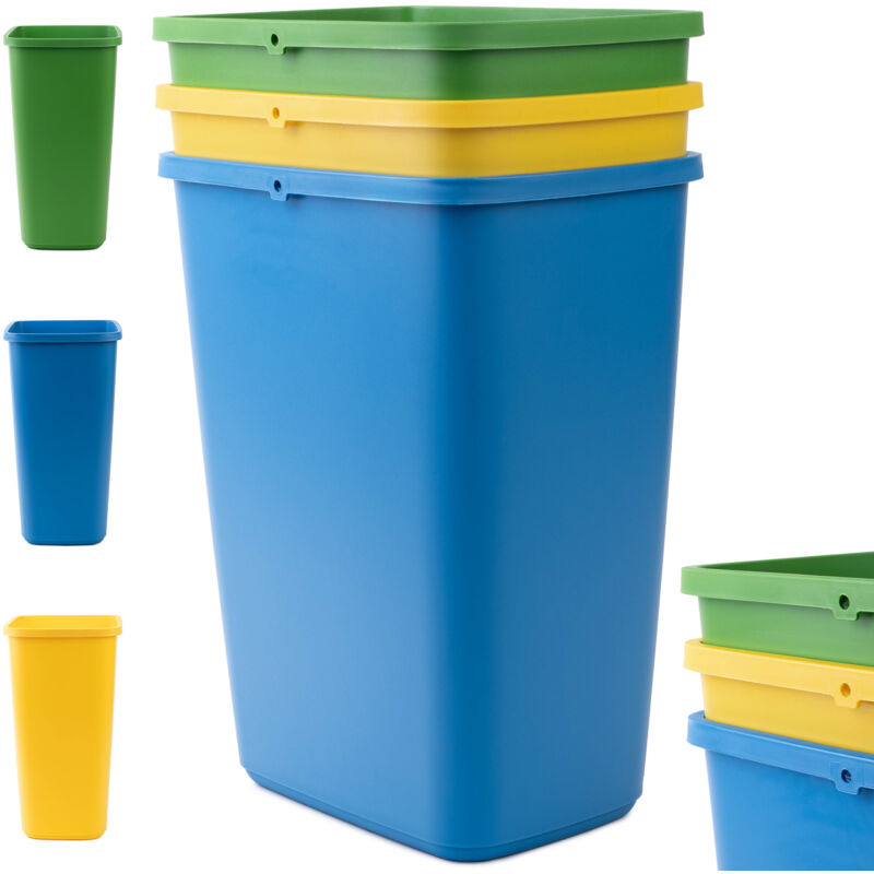 foto del prodotto contenitori per la raccolta differenziata, set da 3, plastica robusta, per la raccolta di vetro, plastica e carta 3 x 12 l kadax