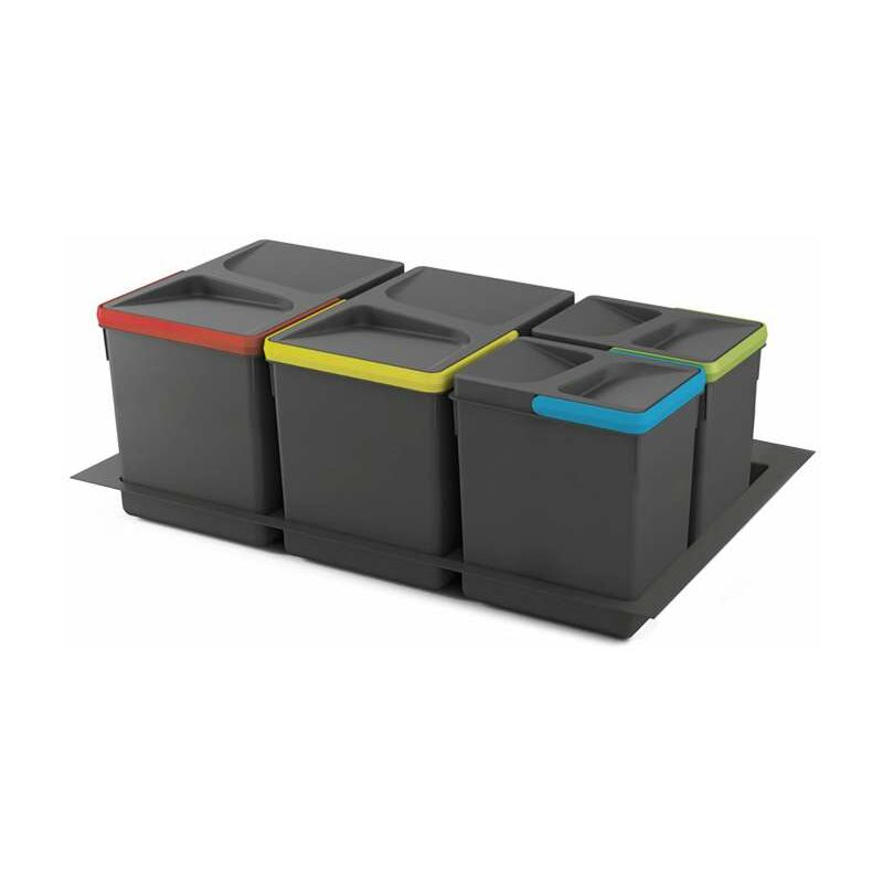 foto del prodotto contenitori per raccolta differenziata, 12 l 12 l 7 l 7 l, modulo 800 mm, plastica, grigio antracite. base emuca