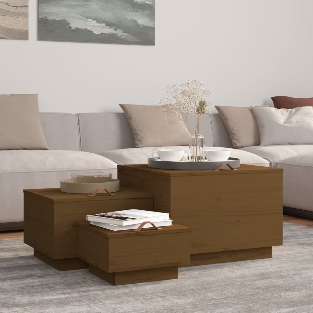foto del prodotto contenitori portaoggetti coperchi 3pz miele legno massello pino