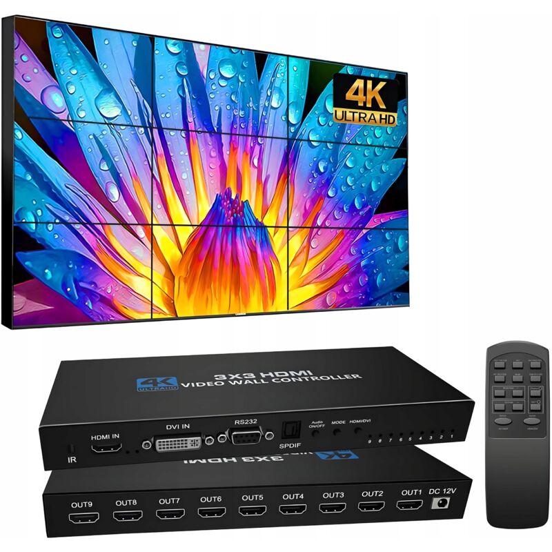foto del prodotto controller video wall hdmi 3x3 splitter matrix 9 schermi