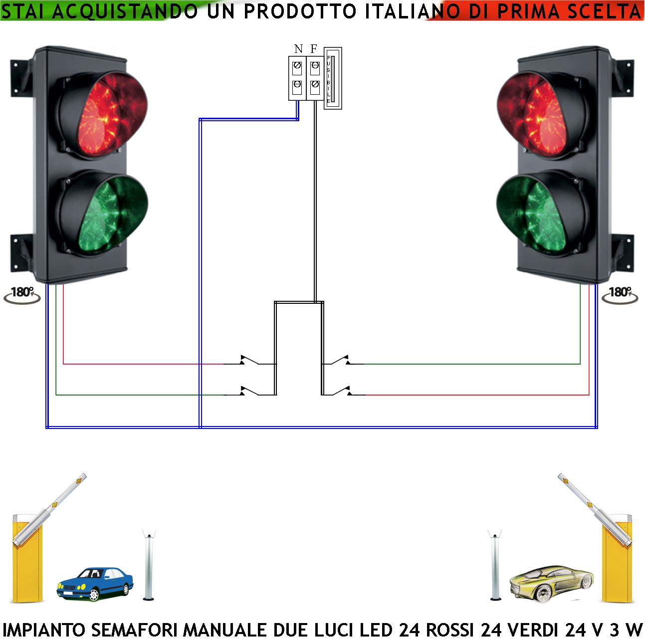 foto del prodotto controllo autolavaggi semaforo funzione manuale 2 semafori 24 led rossi 24 led verdi 24 vac 3 w frontalino vetro luce puntiforme 124 mm ip65 orientabile 180 gradi controllo pesatura automezzi