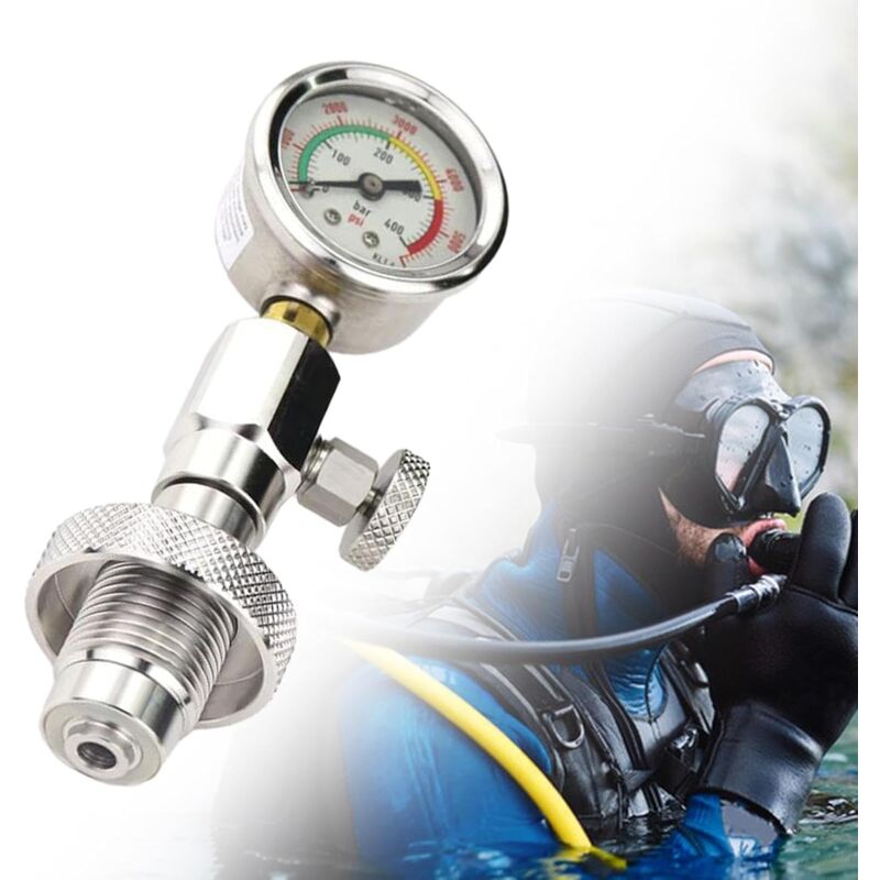 foto del prodotto controllore di pressione della bombola, manometro per immersioni subacquee per bombole din, accessorio compatto per attrezzature