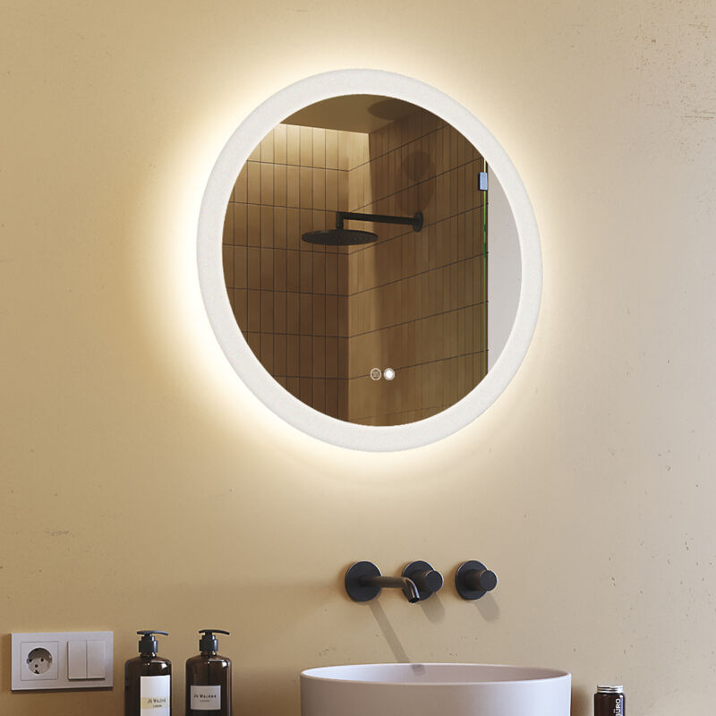 foto del prodotto controluce led specchio da bagno rotondo 60 cm, 3 temperature di colore, interruttore tattile mezzo, antifog artforma