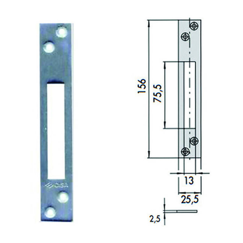 foto del prodotto contropiastra per serrature infilare profilati in ferro 06232 00 mm.156x25,5 spessore mm.2,5 06232 00 