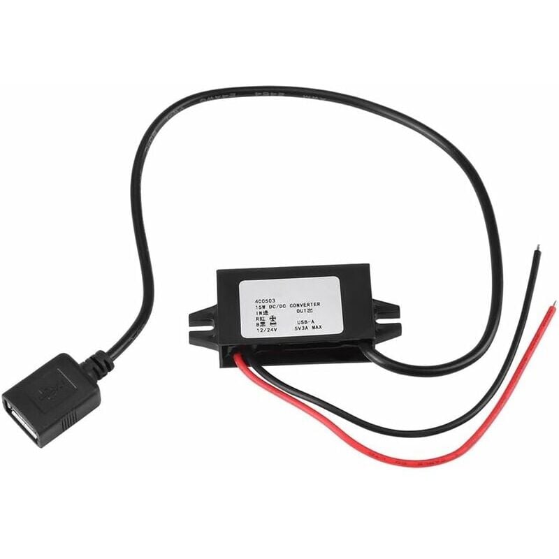 foto del prodotto convertitore adattatore step-down dc-dc da 12 v 24 v a usb da 5 v a 3 a, convertitore impermeabile, convertitori di cavi