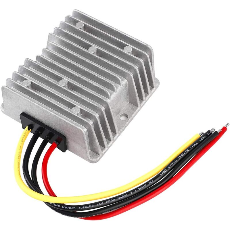 foto del prodotto convertitore dc 12v a 24v, convertitore dc 12v a 24v 15a con fusibile, connettore rapido impermeabile, convertitore dc boost per golf cart, luce led,