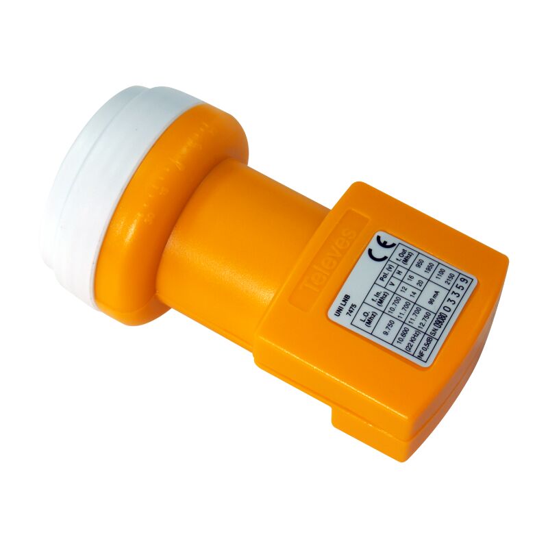 foto del prodotto convertitore lnb singolo universale femmina 0.3db arancione 1 uscita ha va hb vb televes 7475