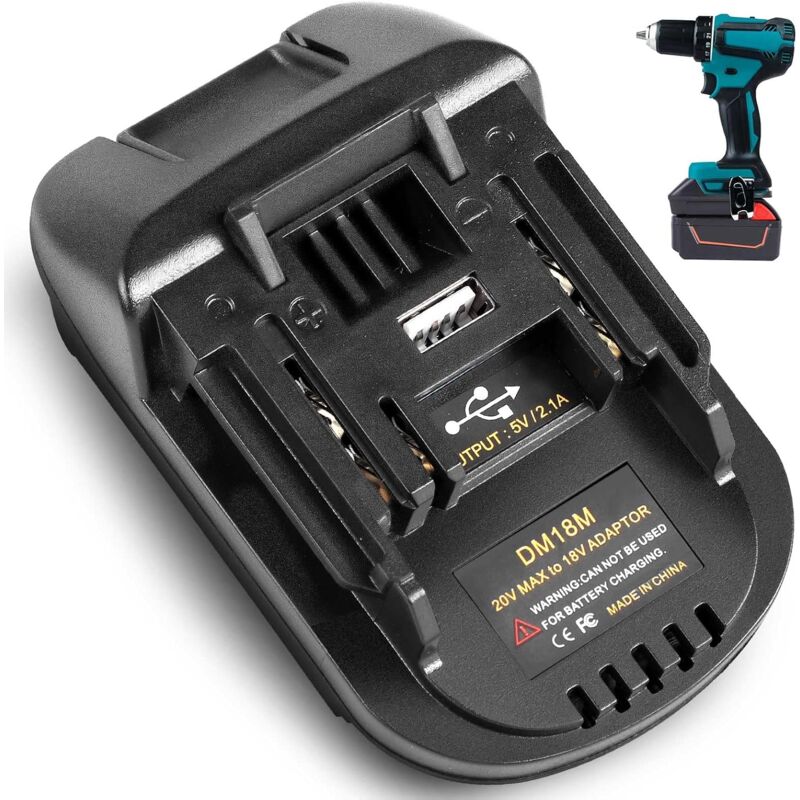 foto del prodotto coocheer adattatore per batteria dm18m, compatibile con batteria agli ioni di litio makita da 18 v e 20 v, adattatore compatibile con batterie