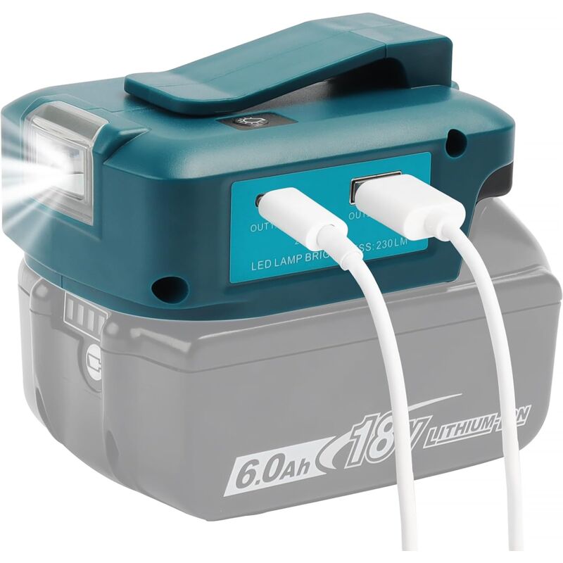 foto del prodotto coocheer adattatore power bank adp05, adattatore per lampada da lavoro per batterie makita da 14,4 v e 18 v, con porta di ricarica usb, con porta
