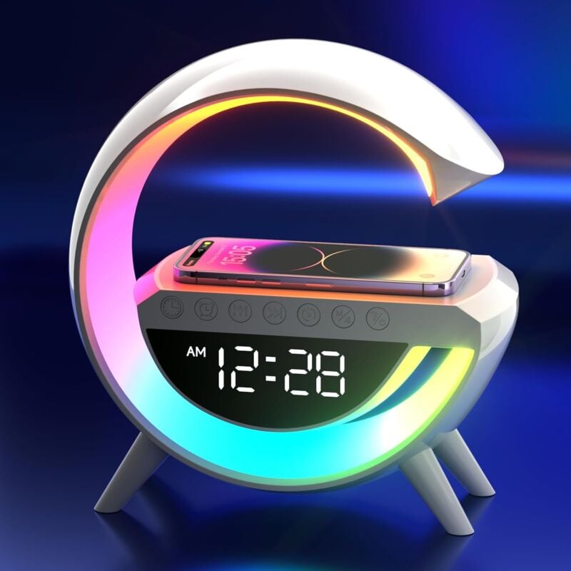 foto del prodotto coocheer caricabatterie wireless, sveglia, luce d atmosfera dimmerabile, lampada da scrivania intelligente con altoparlante bluetooth, 13 modalit 