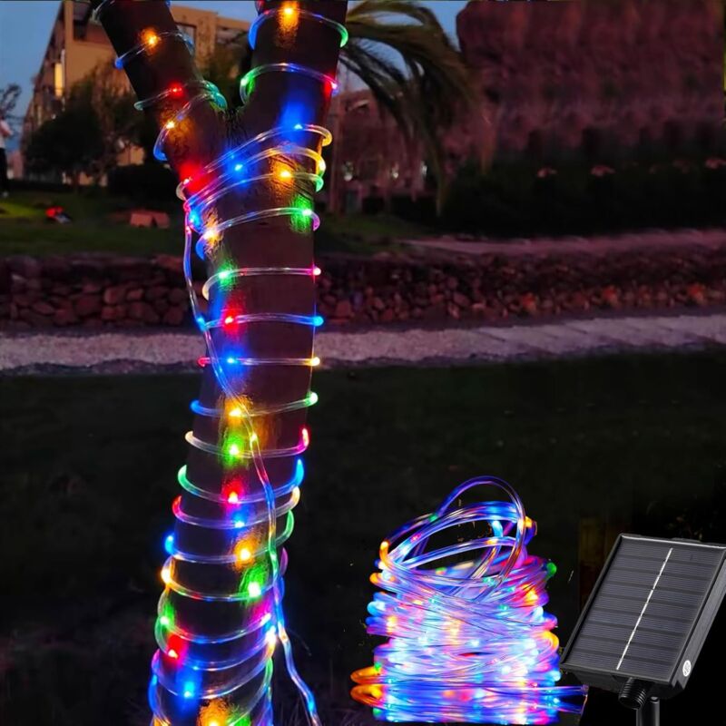 foto del prodotto coocheer catena luminosa solare da esterno, 12 m, 100 led, 8 modalit , resistente alle intemperie, per giardino, balcone, decorazione colorata