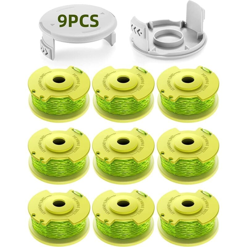 foto del prodotto coocheer confezione da 11 bobine di ricambio per tosaerba ryobi one 18v, 24v, 40v, 2 mm, lunghezza 3,4 m ac14rl3a 9 bobine, 2 tappi 