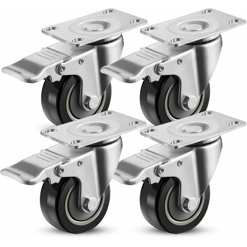 foto del prodotto coocheer meditool set di 4 ruote con freno,75 mm ruote per mobili,ruote girevoli, nero 400kg 