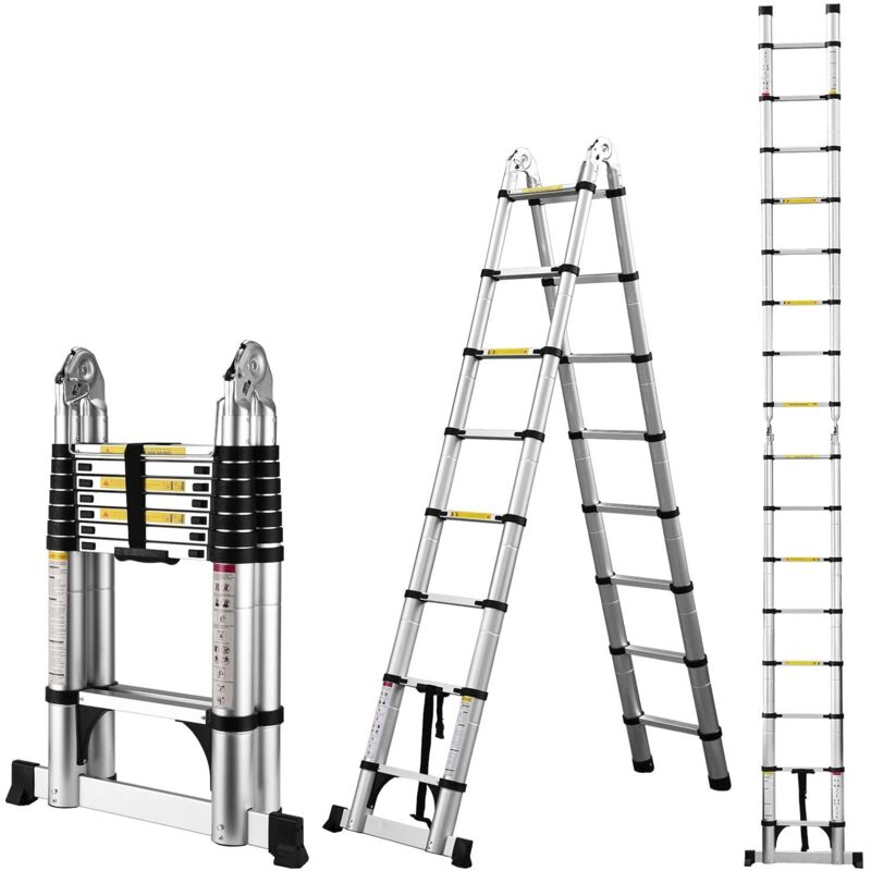 foto del prodotto coocheer scala pieghevole da 5 m, scala telescopica, in alluminio, scaletta estensibile, carico massimo 150 kg, leggera e resistente