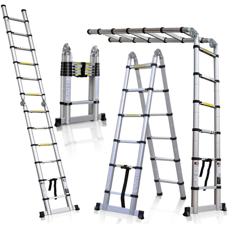 foto del prodotto coocheer scala telescopica 5m multifunzione utilizzabile come scala di appoggio e scorrevole, scala su entrambi i lati, portata massima 150 kg