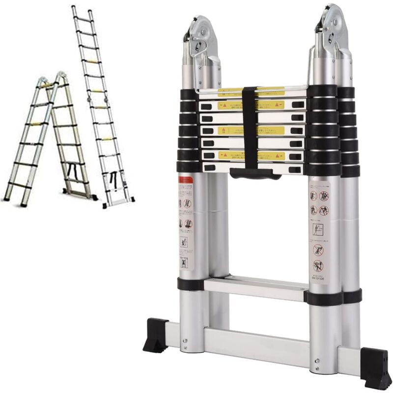 foto del prodotto coocheer scala telescopica 5m multifunzione utilizzabile come scala di appoggio e scorrevole, scala su entrambi i lati, portata massima 150 kg,