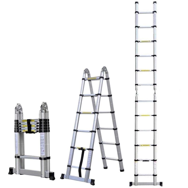 foto del prodotto coocheer scala telescopica, scala pieghevole, in alluminio, 16 gradini antiscivolo, carico massimo 150 kg