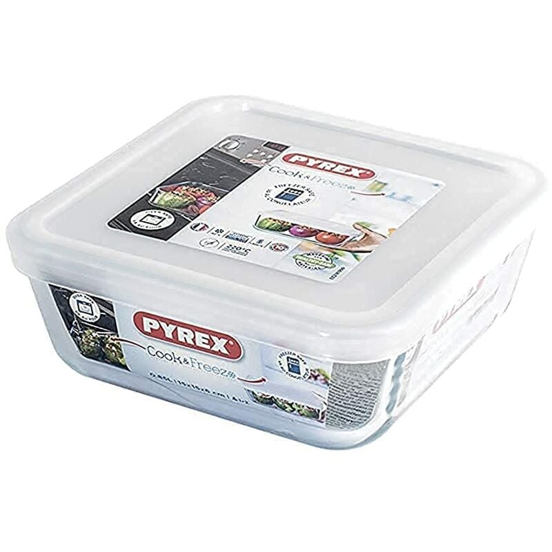foto del prodotto cook freeze contenitore quadrato con coperchio, vetro, bianco, 0,85 litri, borosilicato, trasparente pyrex