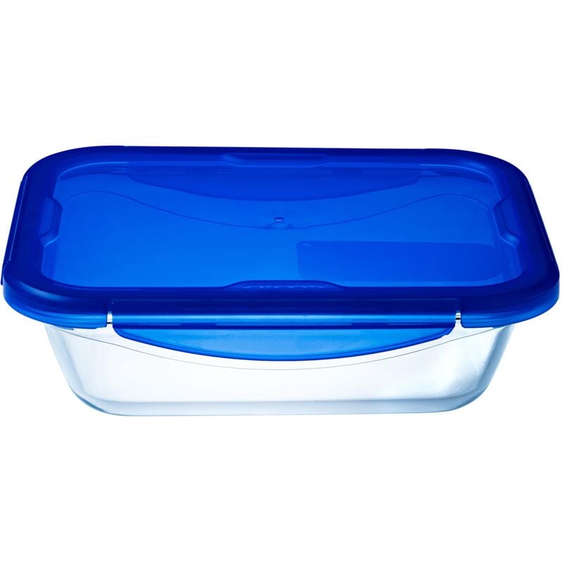 foto del prodotto cook go teglia multiuso rettangolare con coperchio ermetico, vetro, trasparenteyblu, 20 x 15 x 5 cm, 1 pz. pyrex