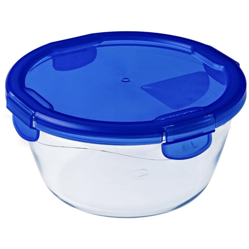 foto del prodotto cook go teglia multiuso tonda con coperchio ermetico, trasparenteyblu, circa 1.6 l pyrex