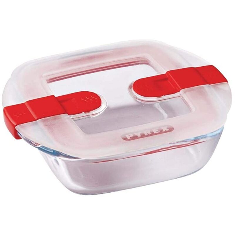 foto del prodotto cook heat contenitore quadrato per alimenti in vetro borosilicato con coperchio sfiatavapore per il microonde cuocere in forno, conservare 